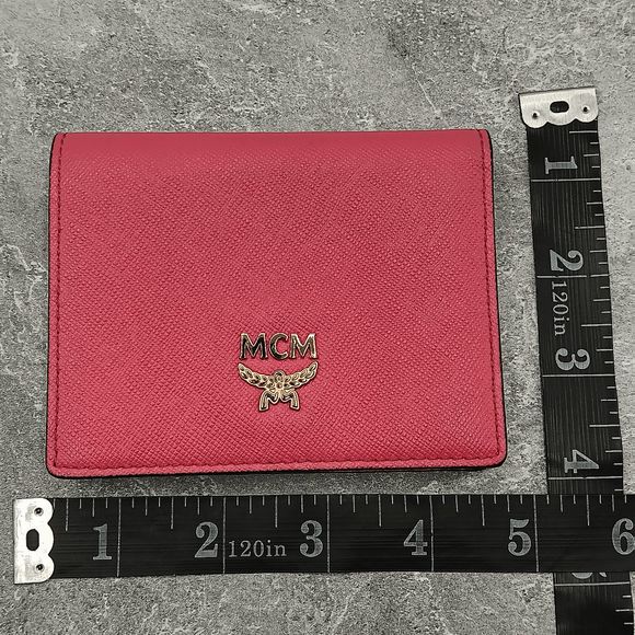 MCM Hot Pink Orange Leather Dual Color Snap Bifold Compact Wallet - Picture 12 of 12